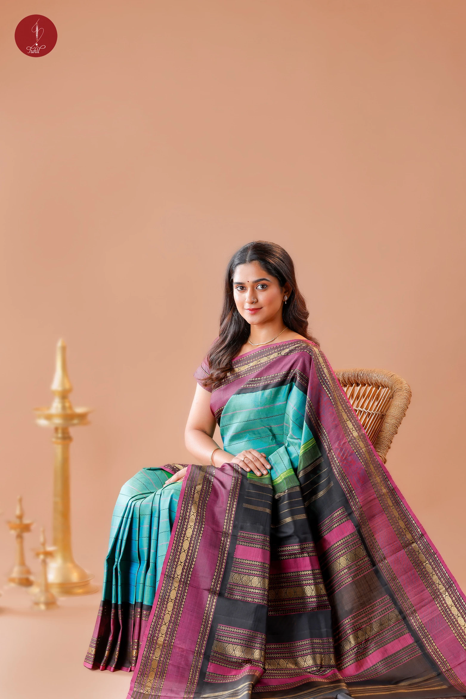 Handloom Kanchipuram Pure Silk Saree – Ananda Blue with Black and Jamun (MS042) Handloom Kanchipuram Pure Silk Saree – Ananda Blue with Black and Jamun (MS042)