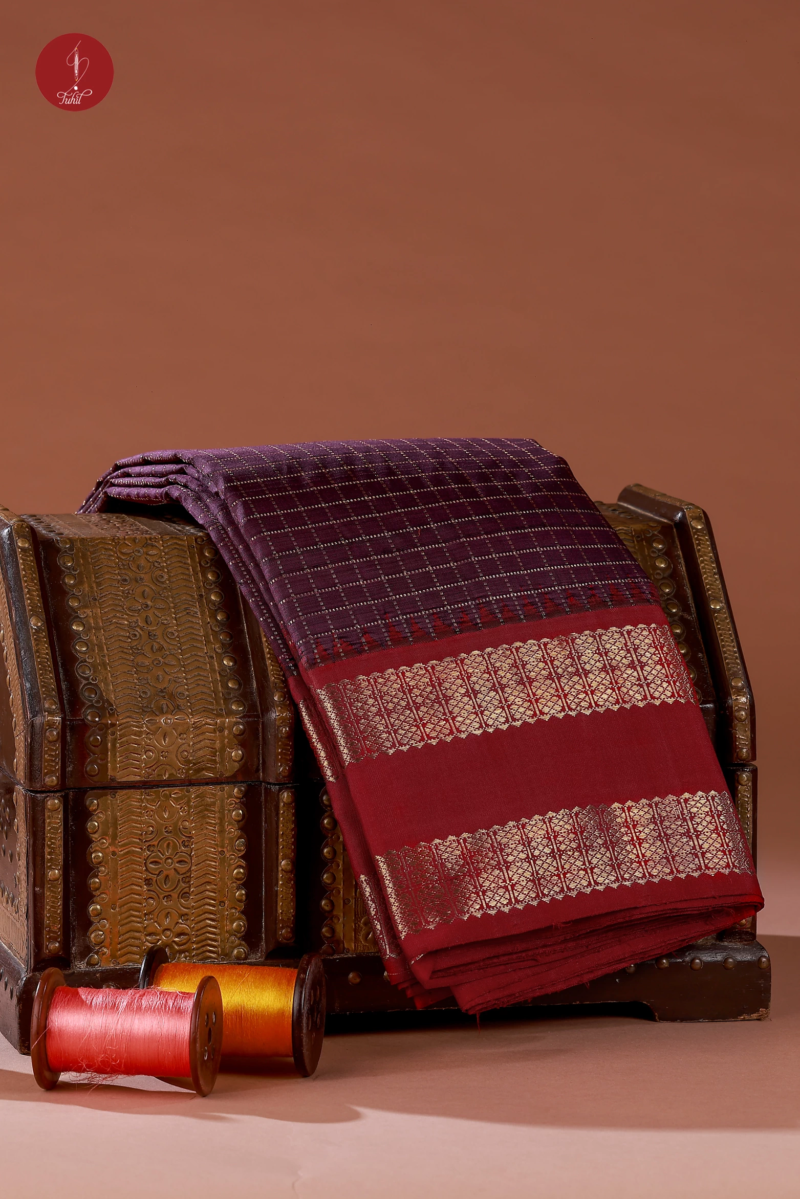 Handloom Kanchipuram Pure Silk Saree - Dark Jamun with Maroon (MS053)