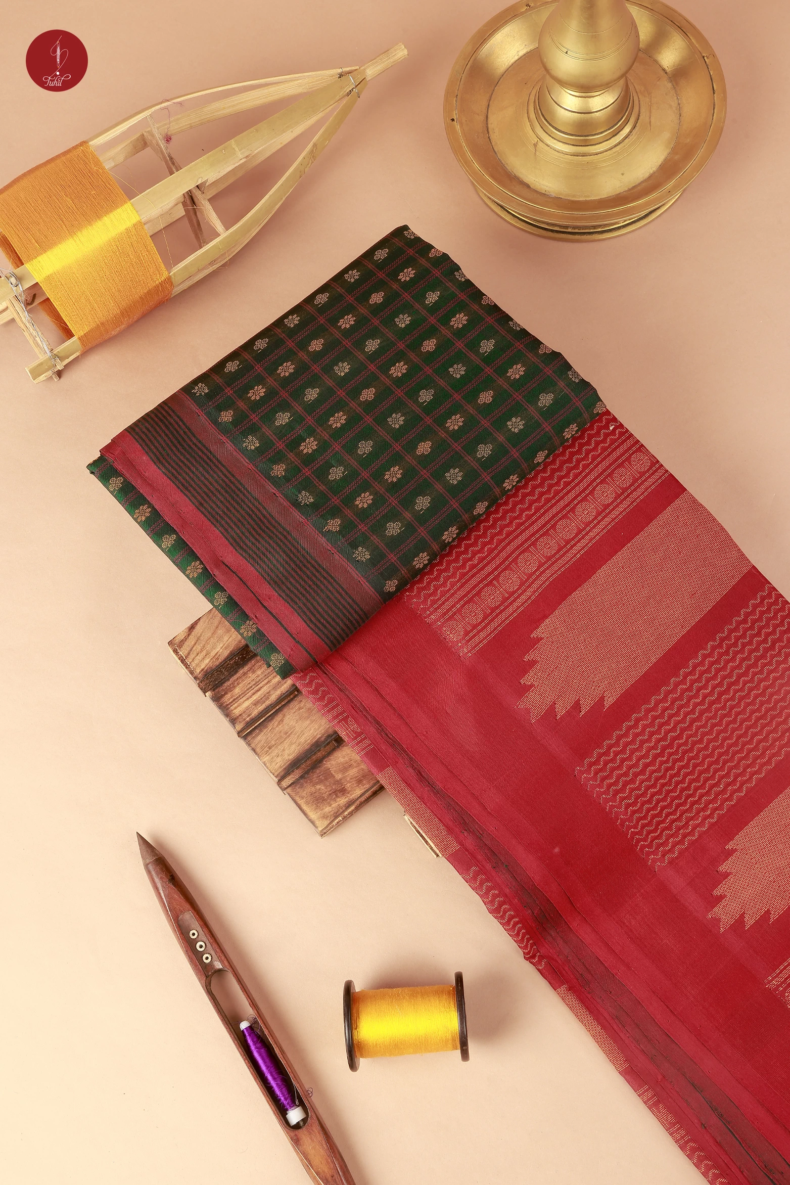 Pure Handloom Silk Cotton Saree – Dark Green with Arakku (SHSC479)