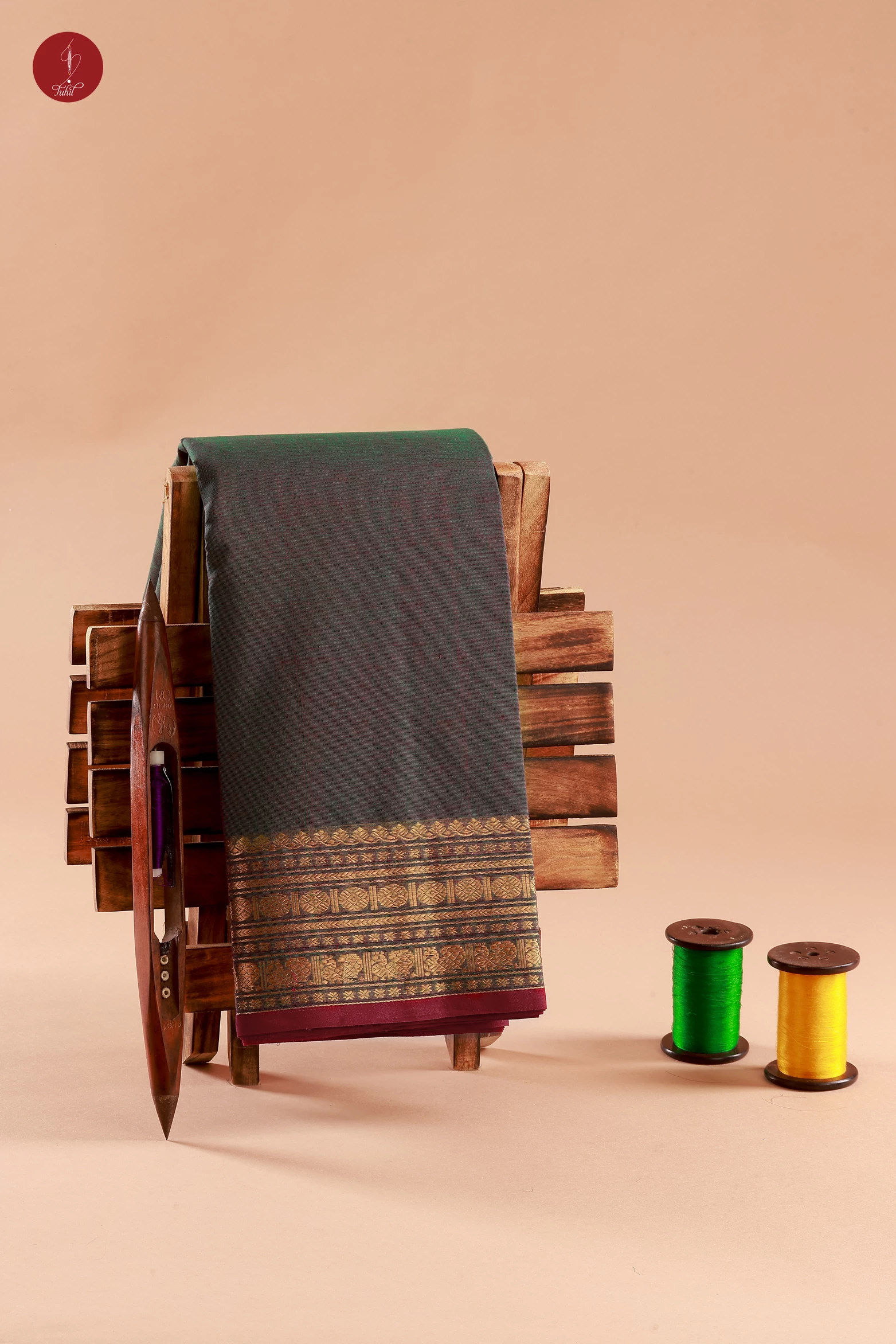 Pure South Cotton Handloom Saree - Green with Violet Shot (SHCC587)