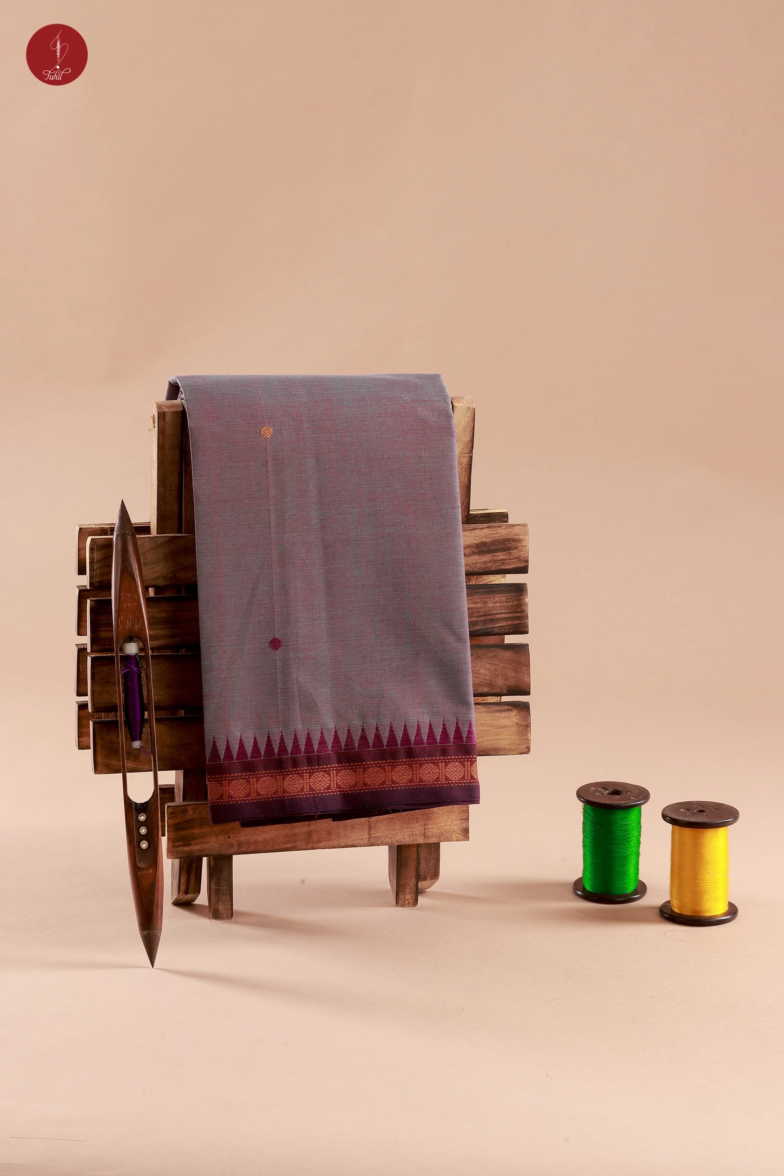 Pure South Cotton Handloom Saree - Cyan shot Purple with Maroon (SHCC585)