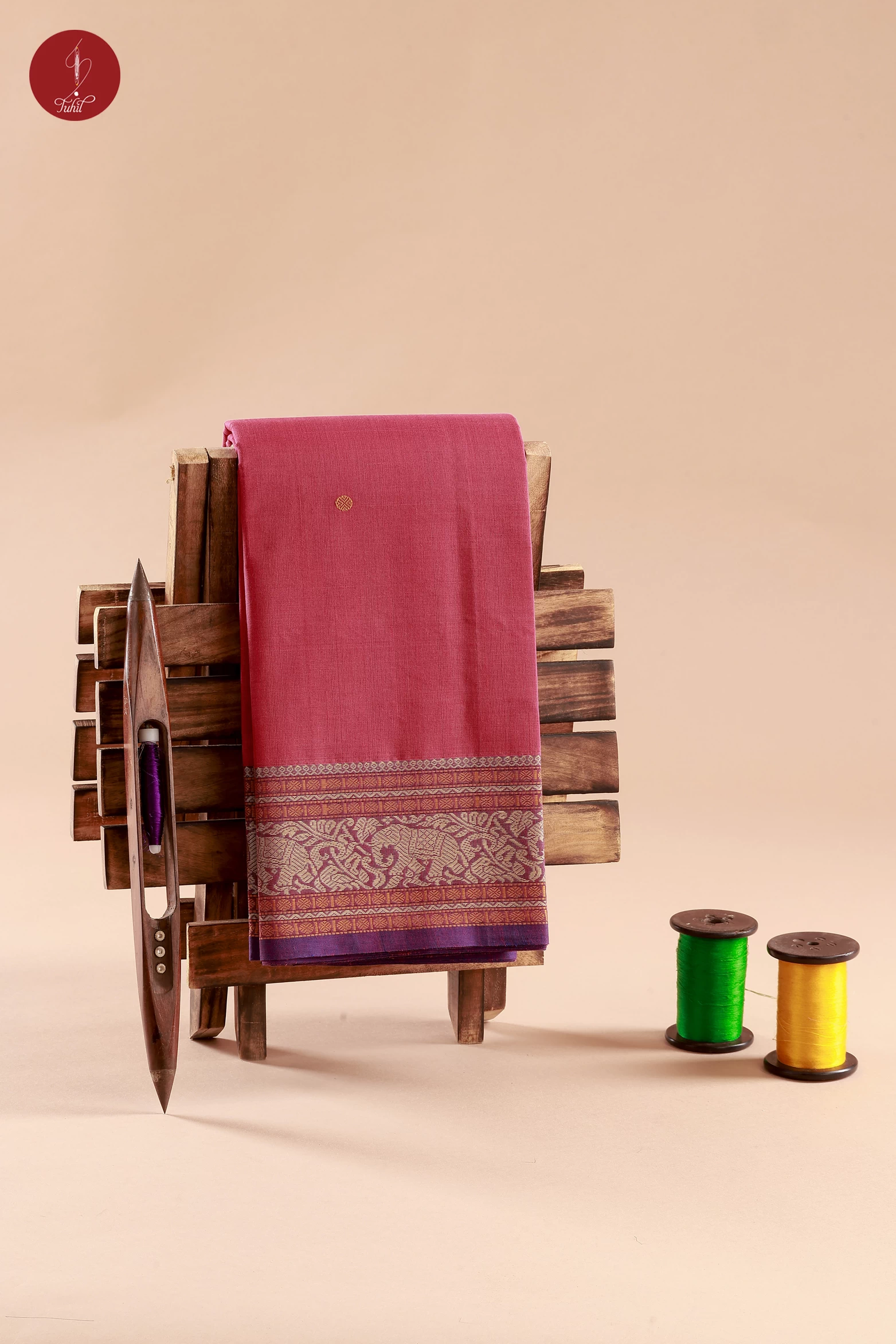 Pure South Cotton Handloom Saree – Rouge Pink with Purple Border (SHCC505)