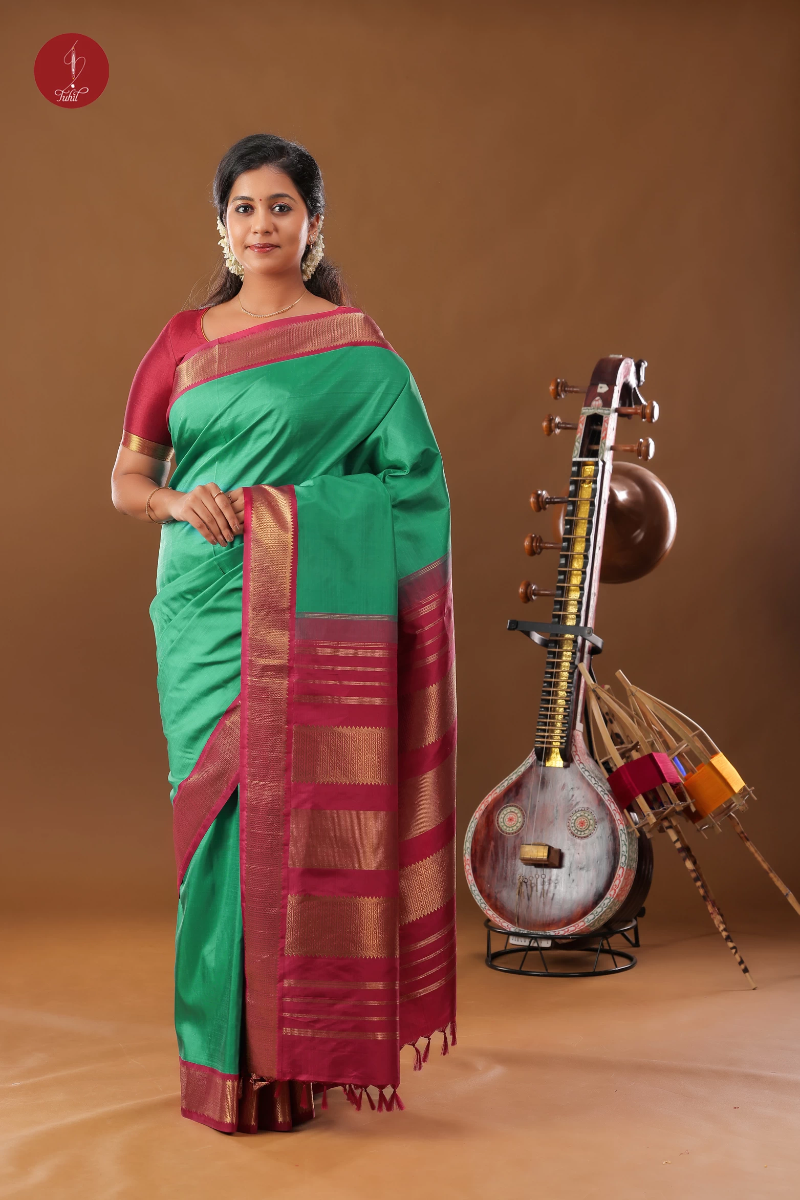 Handloom Kanchipuram Pure Silk Saree - Ramar Green with Arakku (SHS398)