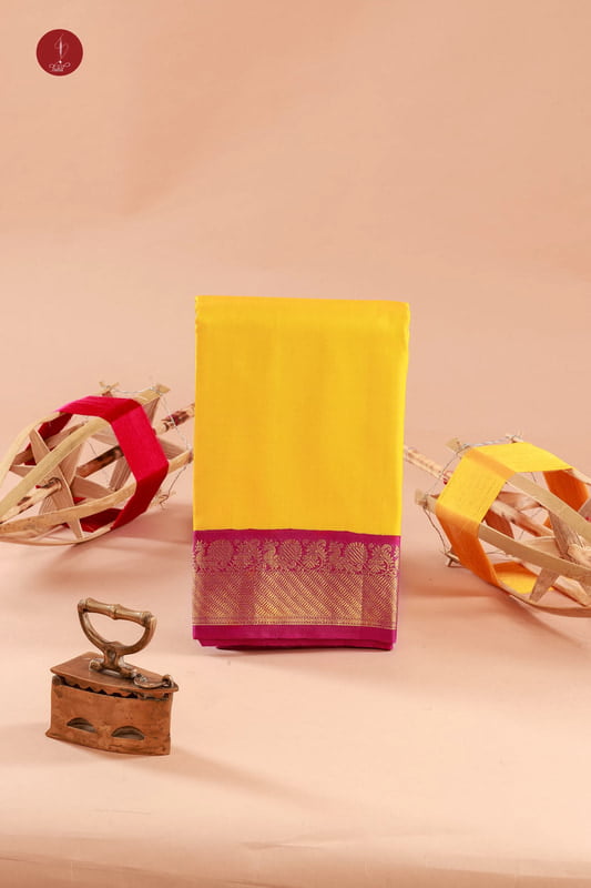 Kanchipuram Silk Saree - Yellow with Arakku Border (SHS211)
