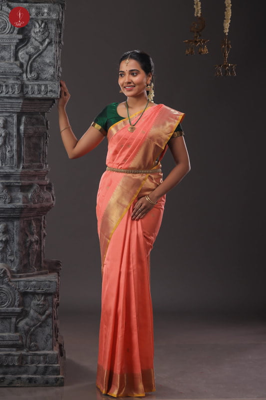Kanchipuram Silk Saree - Bavanji Motif - Peach (SHS418)
