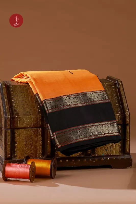Kanchipuram Silk Saree - Rettai Pettu Malli Moggu - Orange with Black (MS007)