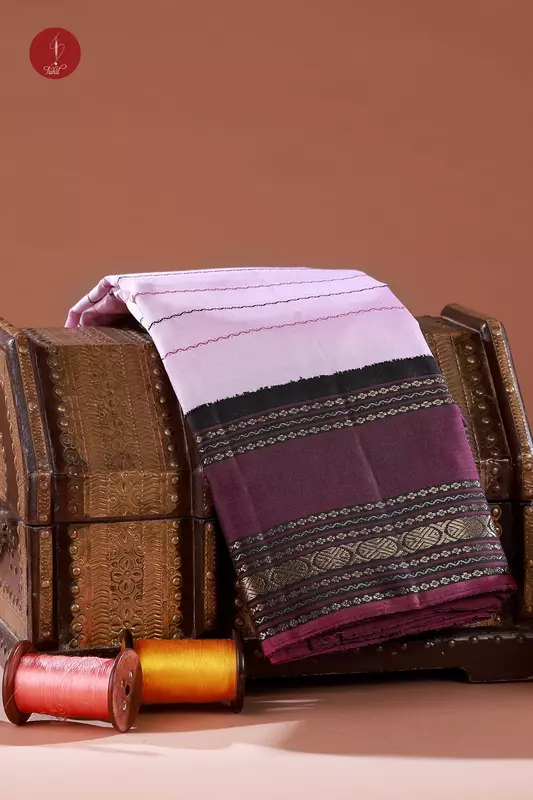 Kanchipuram Silk Saree - Veldhari - Lavendar with Black and Kemp (MS041) Kanchipuram Silk Saree - Veldhari - Lavendar with Black and Kemp (MS041)