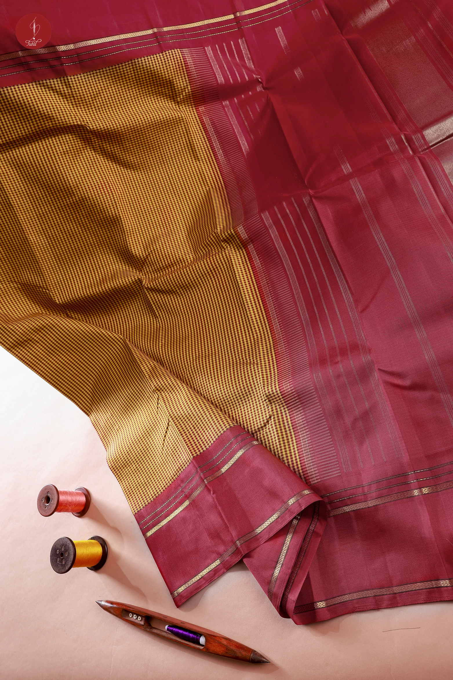 Handloom Kanchipuram Pure Silk Saree - Mustard-Maroon with Maroon (MS059) Handloom Kanchipuram Pure Silk Saree - Mustard-Maroon with Maroon (MS059)