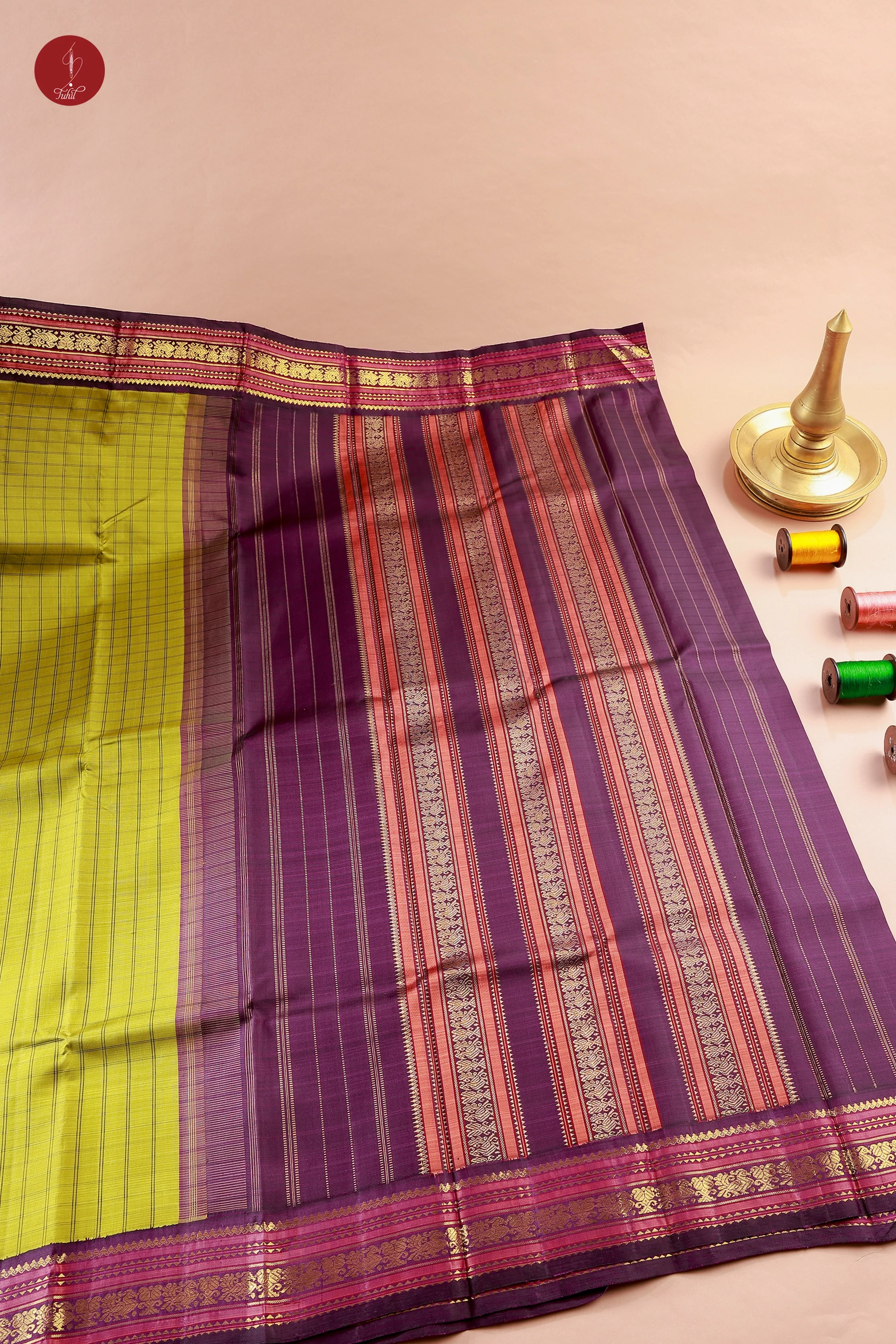 Handloom Kanchipuram Pure Silk Saree - Leaf Green with Deep Jamun (MS006) Handloom Kanchipuram Pure Silk Saree - Leaf Green with Deep Jamun (MS006)