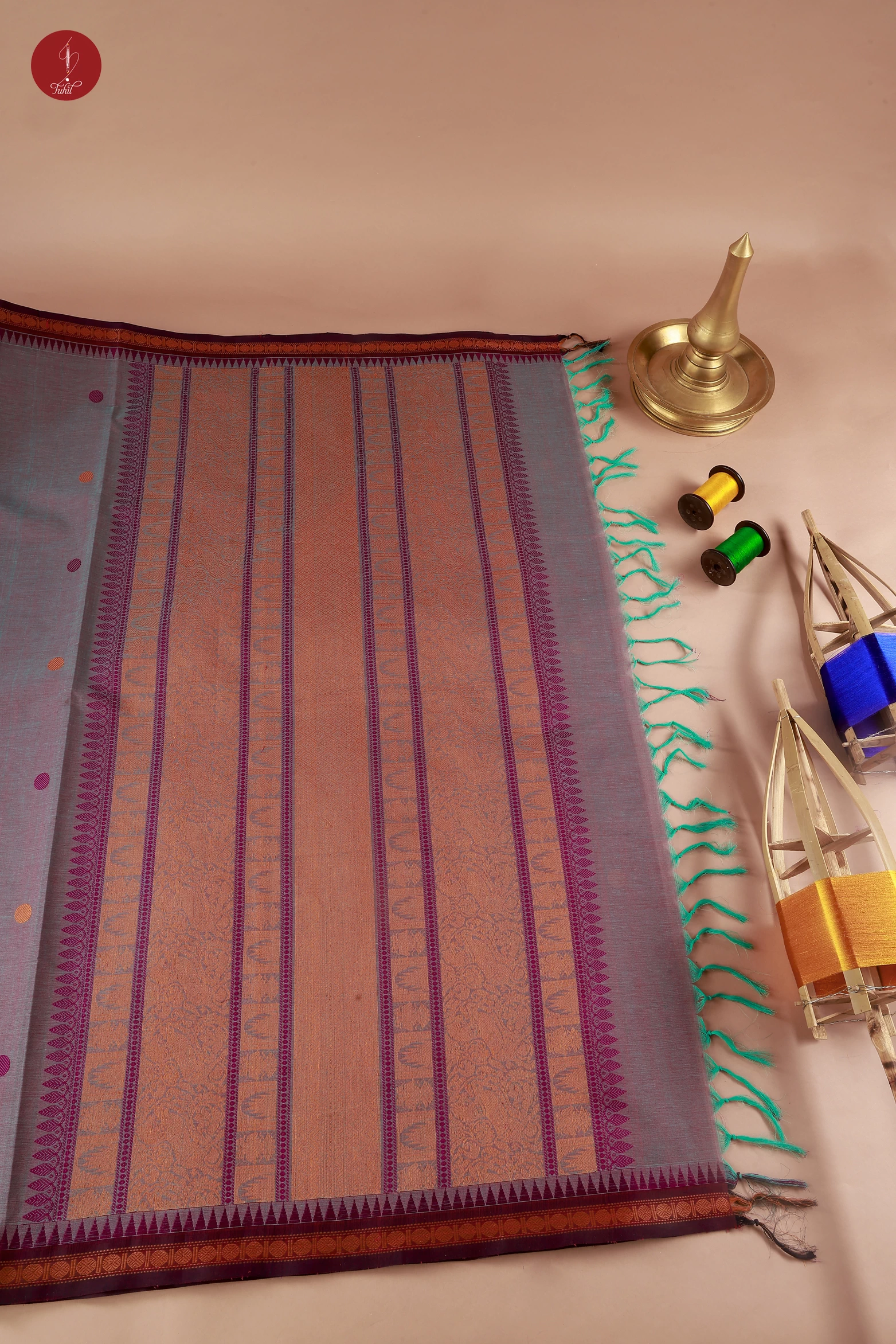 Pure South Cotton Handloom Saree - Cyan shot Purple with Maroon (SHCC585) Pure South Cotton Handloom Saree - Cyan shot Purple with Maroon (SHCC585)
