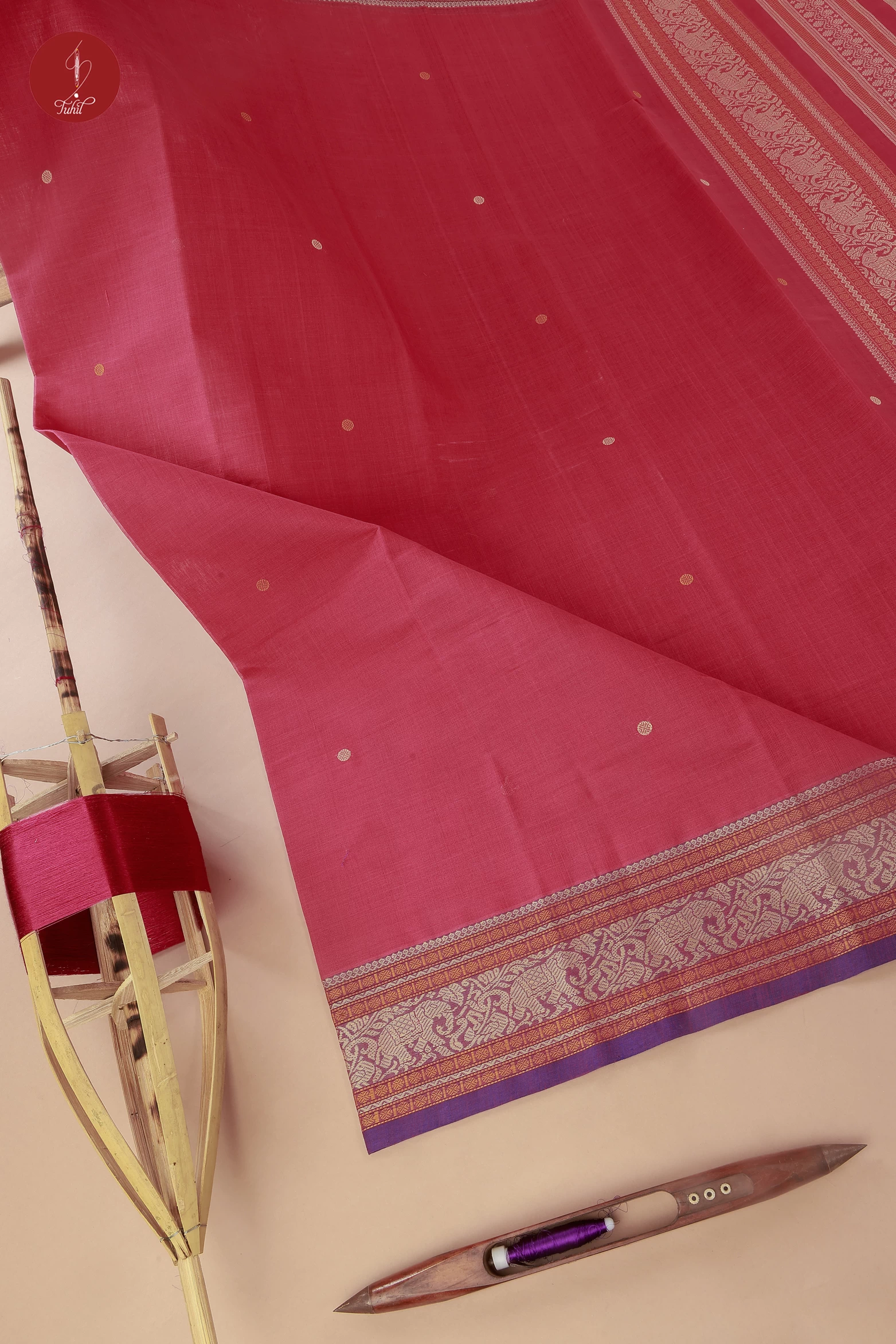 Pure South Cotton Handloom Saree – Rouge Pink with Purple Border (SHCC505) Pure South Cotton Handloom Saree – Rouge Pink with Purple Border (SHCC505)