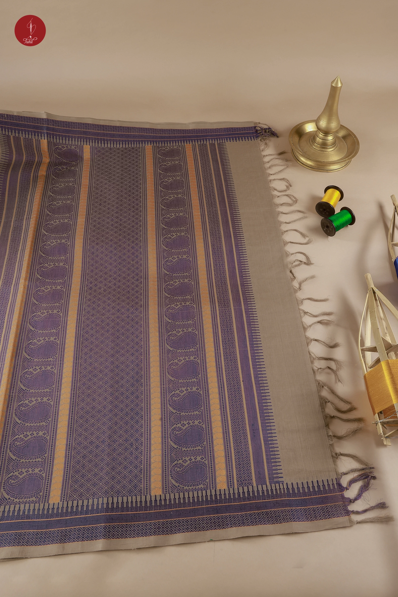 Pure South Cotton Handloom Saree – Grey with Blue and Orange Border (SHCC500) Pure South Cotton Handloom Saree – Grey with Blue and Orange Border (SHCC500)
