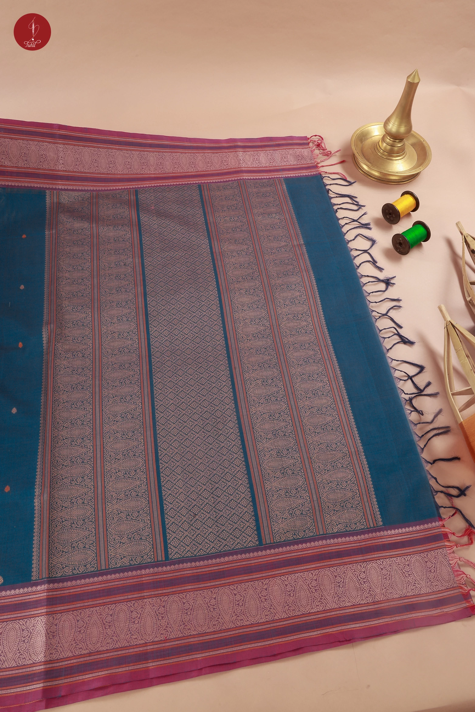 Pure South Cotton Handloom Saree – Dual Toned Blue with Beige and Magenta Border (SHCC172) Pure South Cotton Handloom Saree – Dual Toned Blue with Beige and Magenta Border (SHCC172)