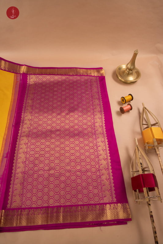 Kanchipuram Silk Saree - Yellow with Arakku Border (SHS211) Kanchipuram Silk Saree - Yellow with Arakku Border (SHS211)