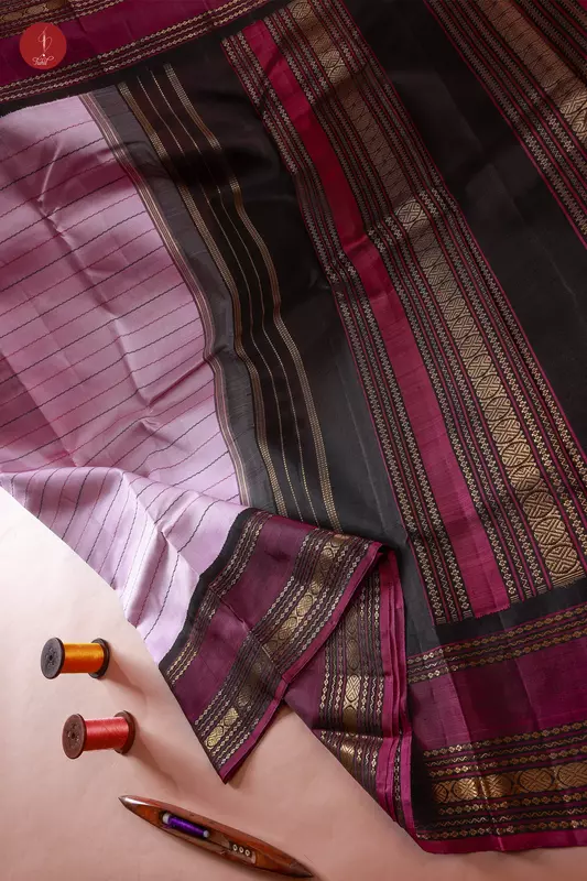 Kanchipuram Silk Saree - Veldhari - Lavendar with Black and Kemp (MS041) Kanchipuram Silk Saree - Veldhari - Lavendar with Black and Kemp (MS041)