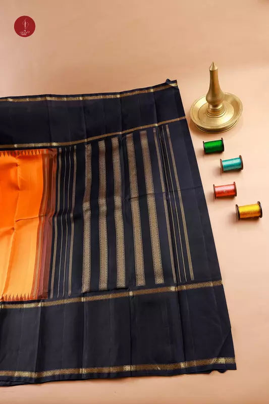 Kanchipuram Silk Saree - Fanta Orange with Navy (Long Border) (MS067) Kanchipuram Silk Saree - Fanta Orange with Navy (Long Border) (MS067)