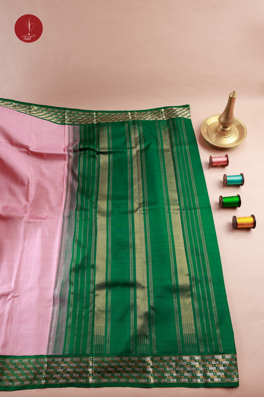Handloom Kanchipuram Pure Silk Saree - Silver and Gold Border - Kewa with Green (MS039) Handloom Kanchipuram Pure Silk Saree - Silver and Gold Border - Kewa with Green (MS039)
