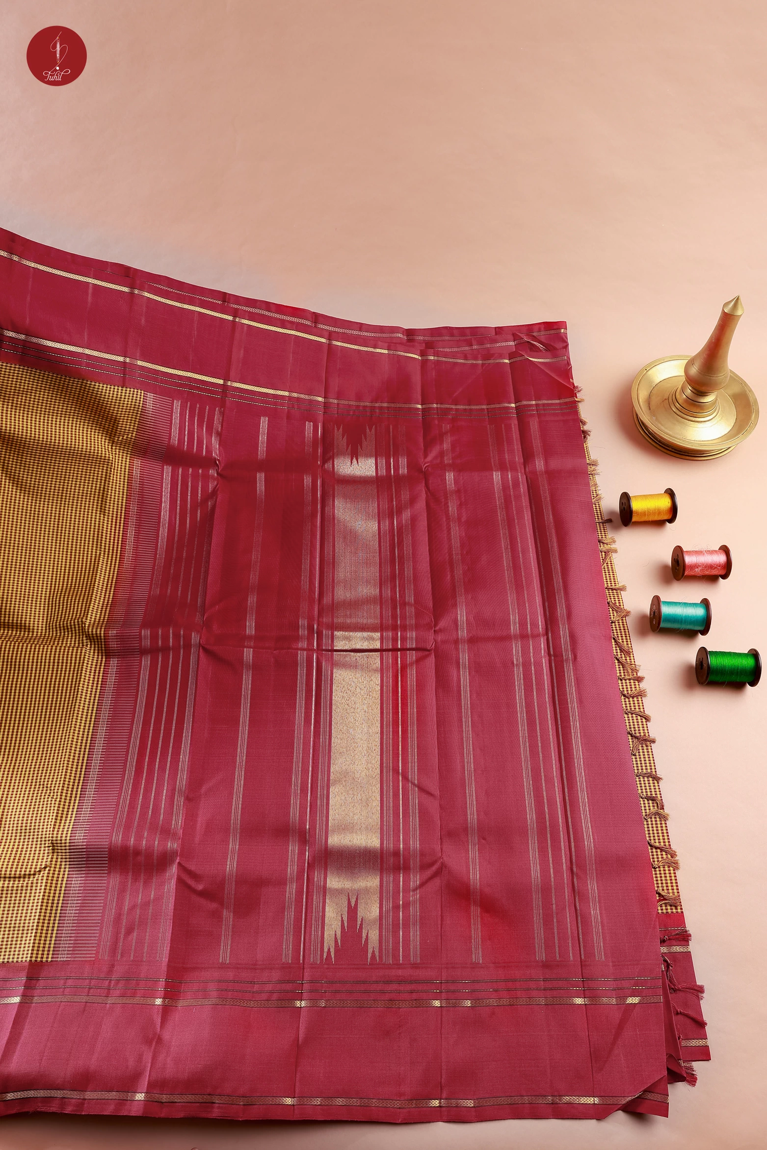 Handloom Kanchipuram Pure Silk Saree - Mustard-Maroon with Maroon (MS059) Handloom Kanchipuram Pure Silk Saree - Mustard-Maroon with Maroon (MS059)