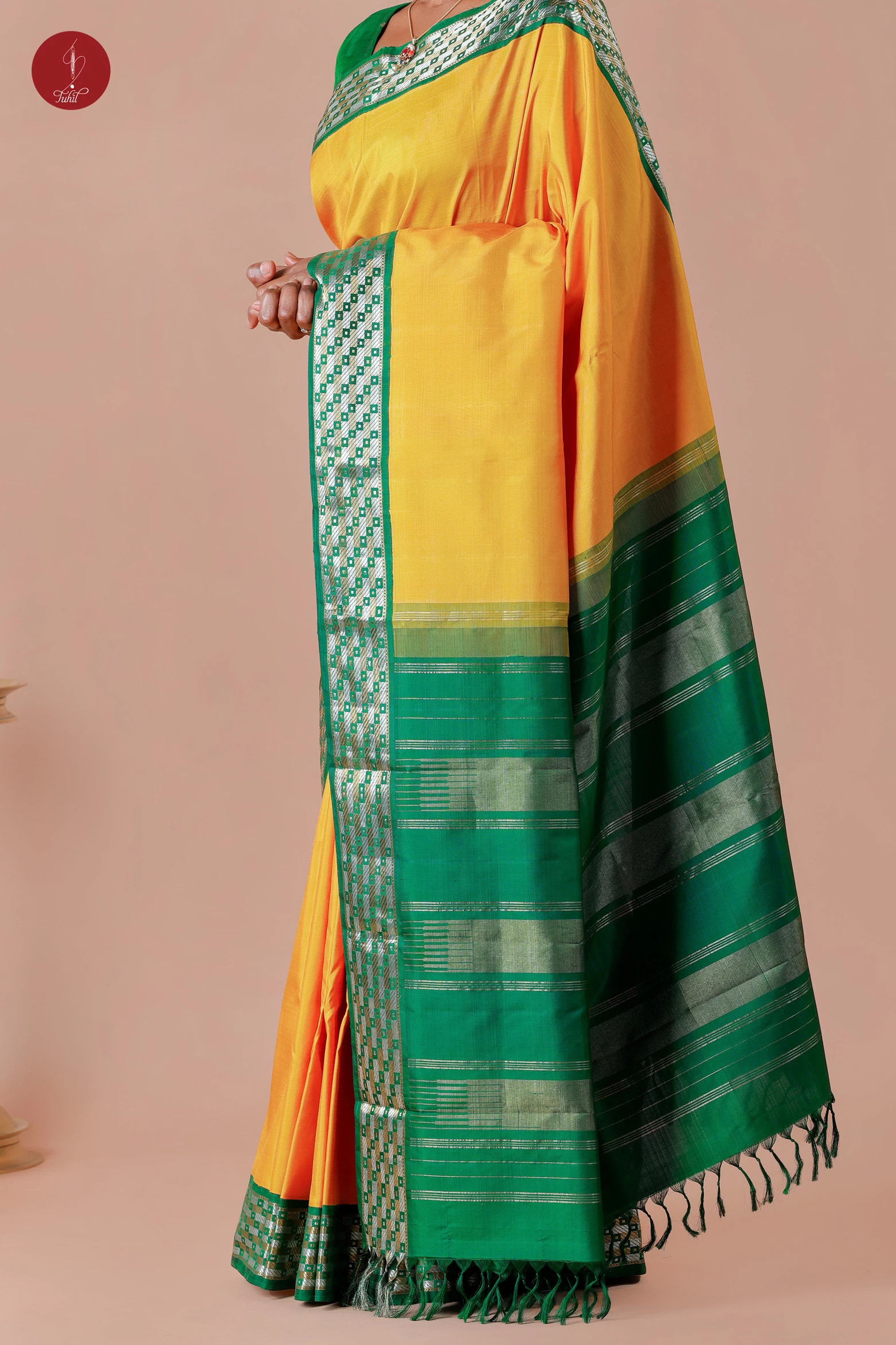 Handloom Kanchipuram Pure Silk Saree – Mustard Yellow with Green (MS016) Handloom Kanchipuram Pure Silk Saree – Mustard Yellow with Green (MS016)