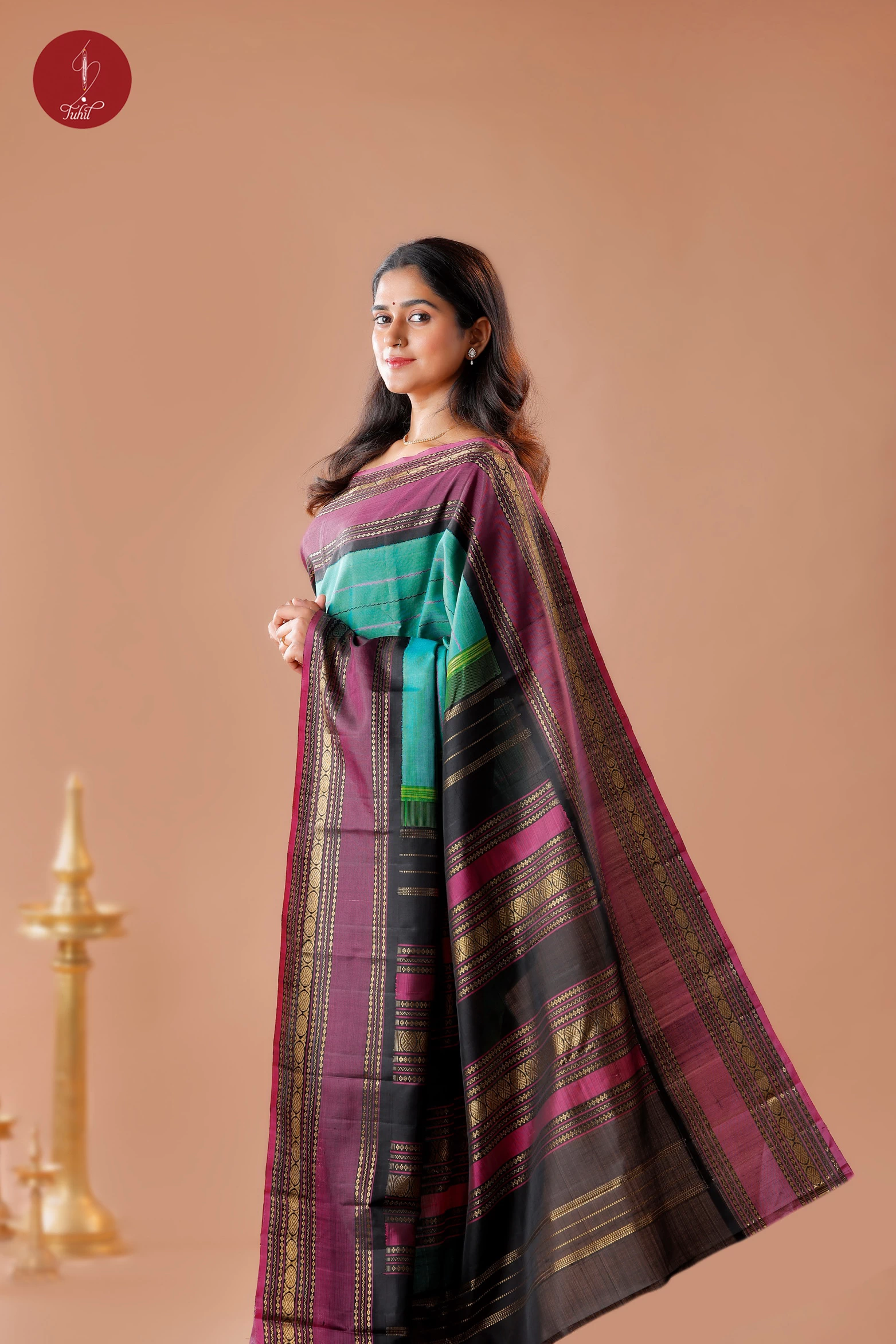 Handloom Kanchipuram Pure Silk Saree – Ananda Blue with Black and Jamun (MS042) Handloom Kanchipuram Pure Silk Saree – Ananda Blue with Black and Jamun (MS042)