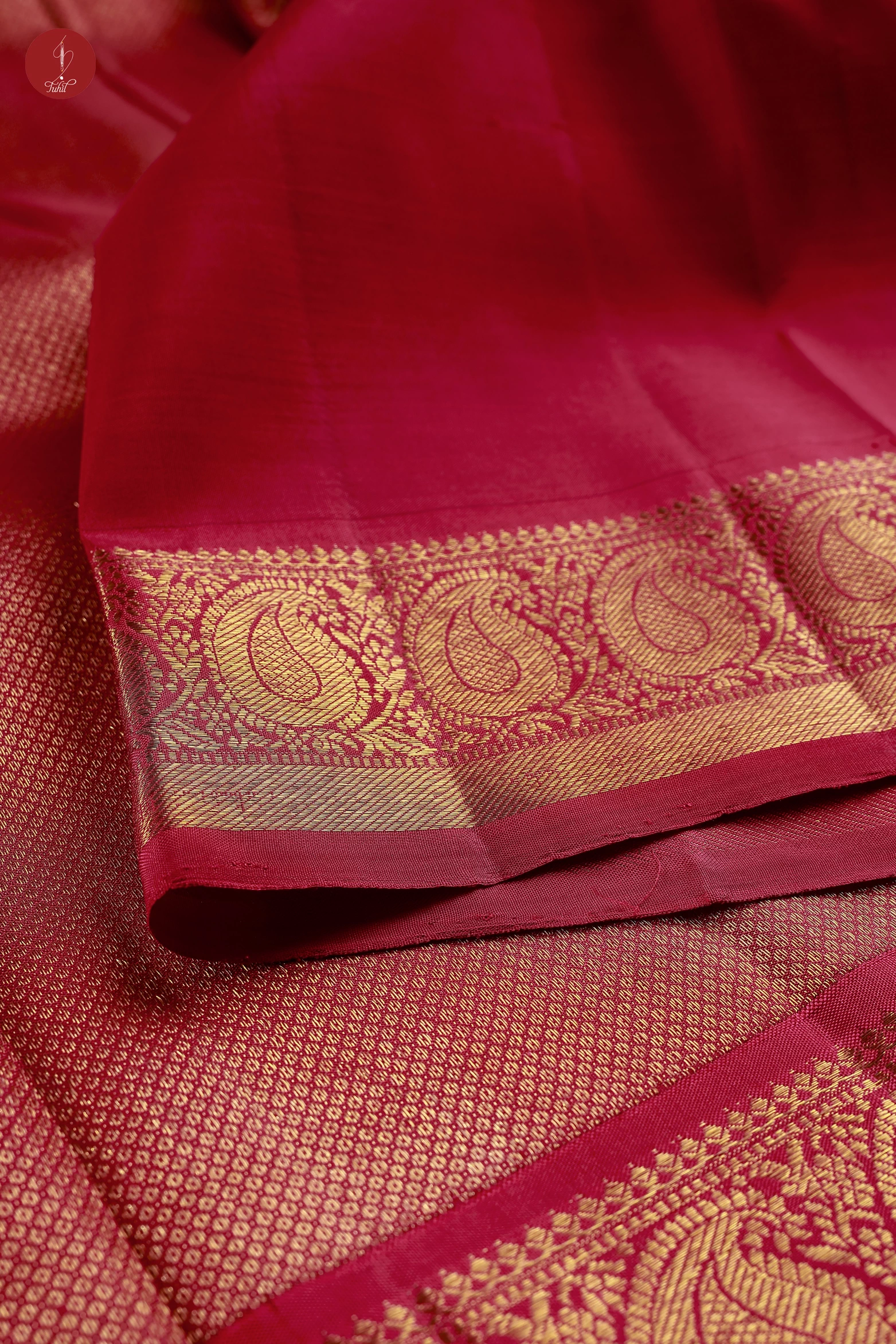 Handloom Kanchipuram Silk Saree - Honey with Maroon (MS084)