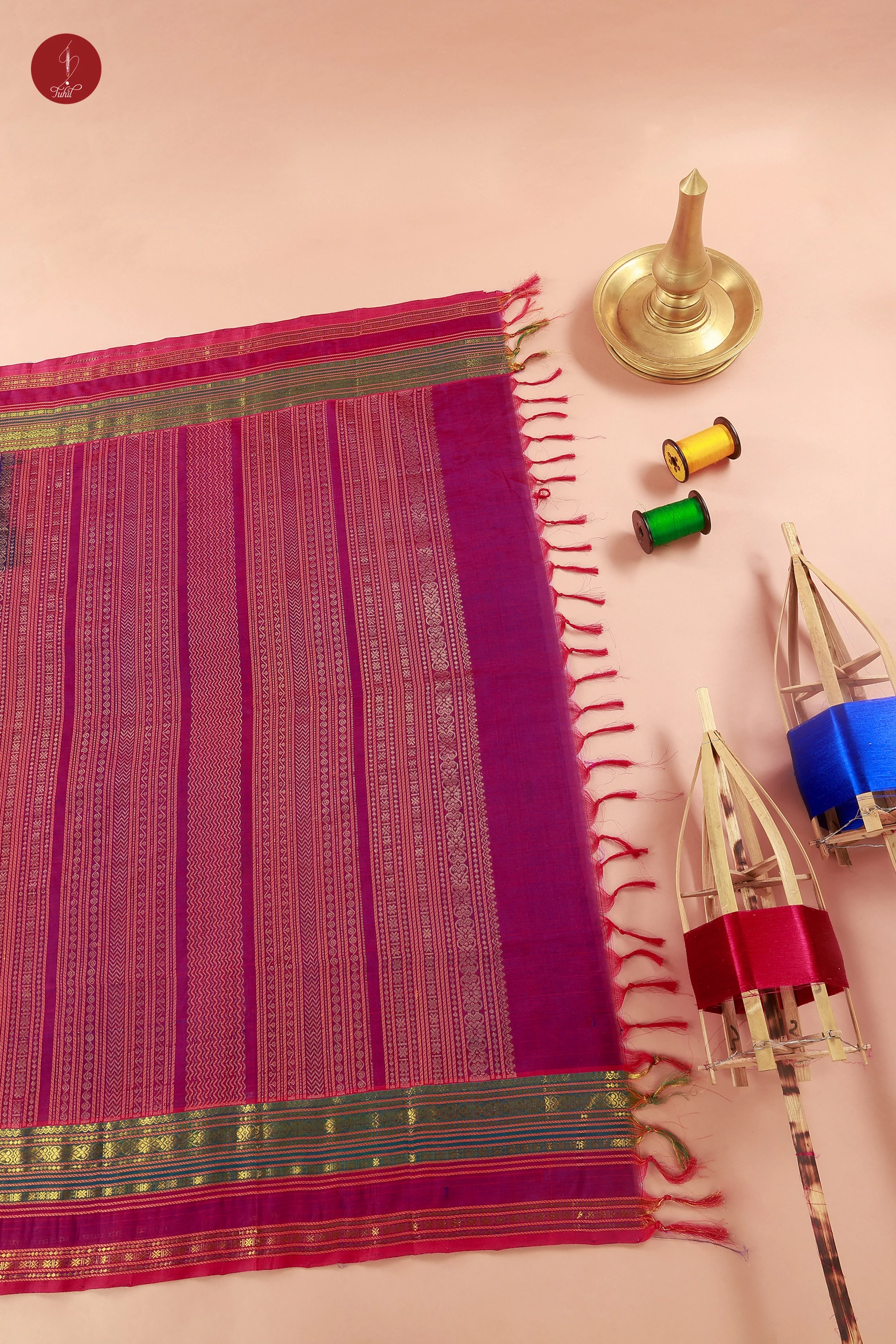 Pure Handloom Silk Cotton Saree – Indigo with Magenta (SHSC487) Pure Handloom Silk Cotton Saree – Indigo with Magenta (SHSC487)
