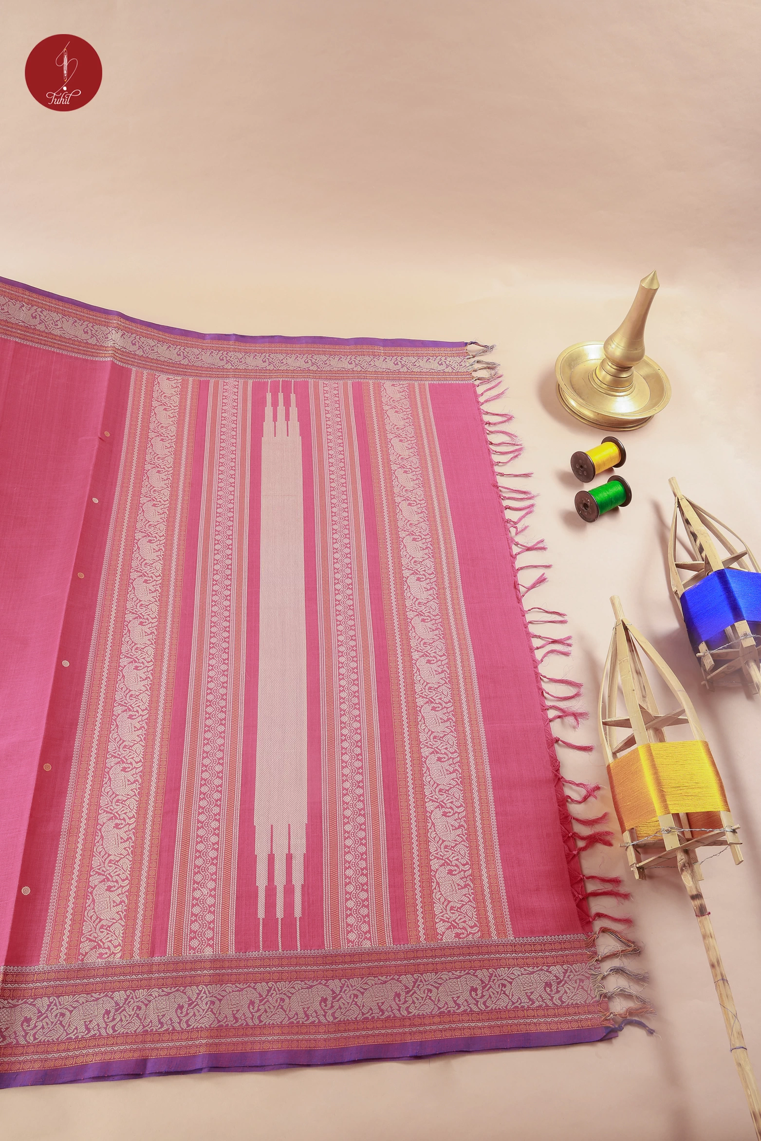 Pure South Cotton Handloom Saree – Rouge Pink with Purple Border (SHCC505) Pure South Cotton Handloom Saree – Rouge Pink with Purple Border (SHCC505)