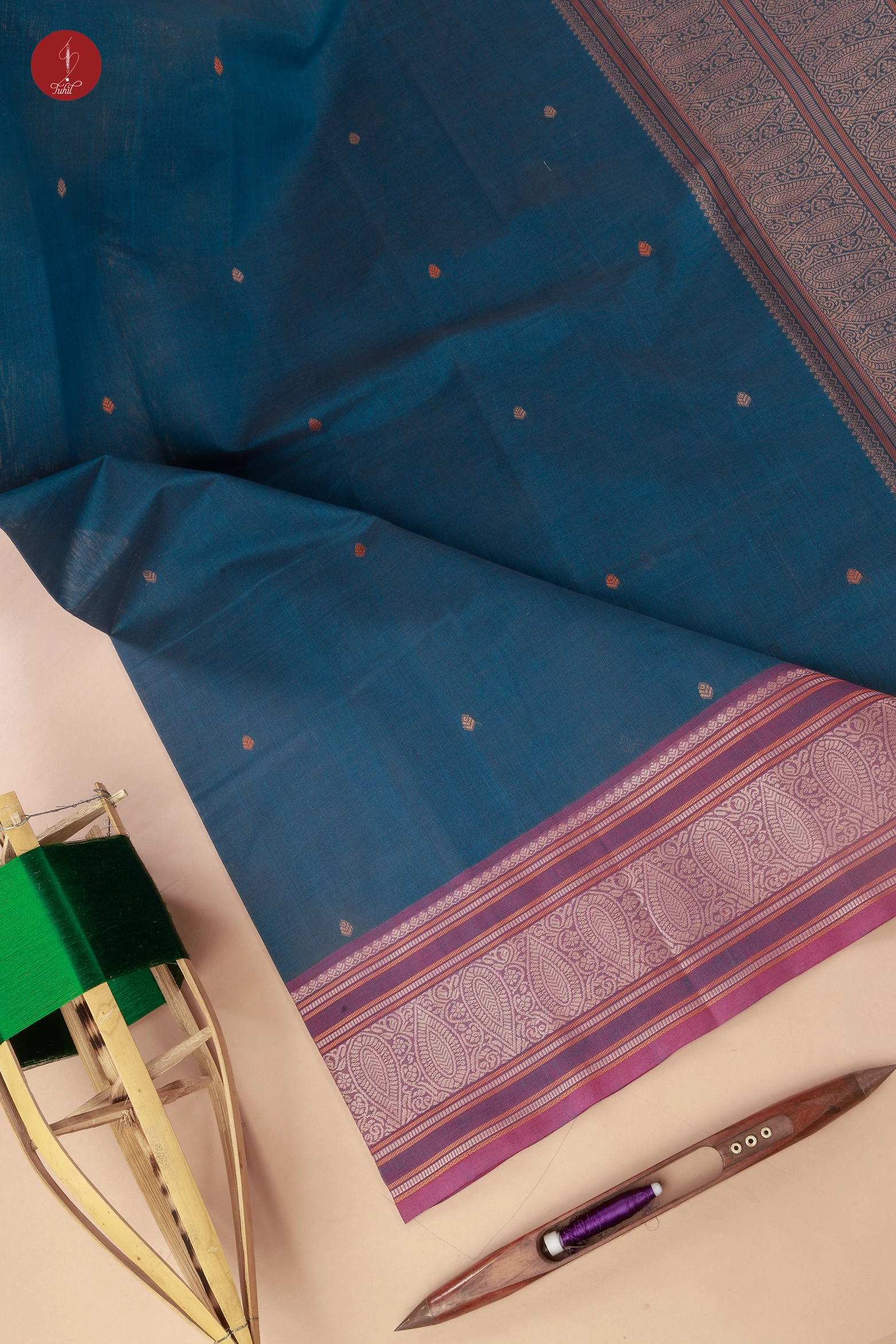 Pure South Cotton Handloom Saree – Dual Toned Blue with Beige and Magenta Border (SHCC172) Pure South Cotton Handloom Saree – Dual Toned Blue with Beige and Magenta Border (SHCC172)