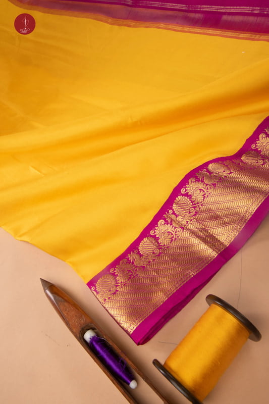 Kanchipuram Silk Saree - Yellow with Arakku Border (SHS211) Kanchipuram Silk Saree - Yellow with Arakku Border (SHS211)