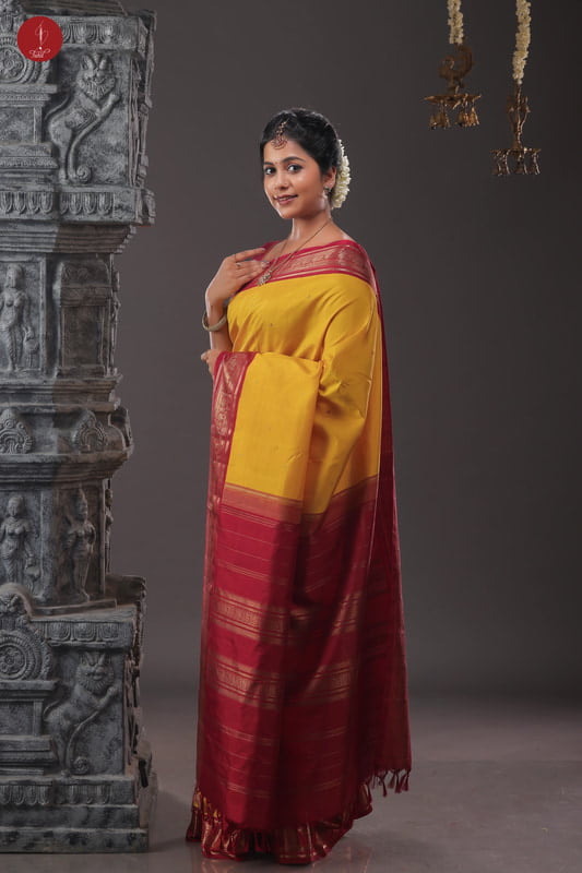Kanchipuram Silk Saree - Yellow with Maroon Border (SHS358) Kanchipuram Silk Saree - Yellow with Maroon Border (SHS358)