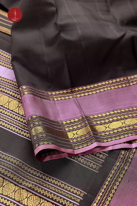 Kanchipuram Silk Saree - Veldhari Kalakshetra - Beige with Wine and Black (MS064) Kanchipuram Silk Saree - Veldhari Kalakshetra - Beige with Wine and Black (MS064)