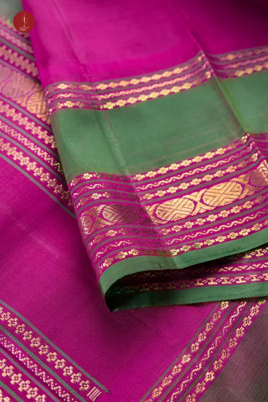 Kanchipuram Silk Saree - Veldhari Kalakshetra - Beige with Wine and Green (MS068)