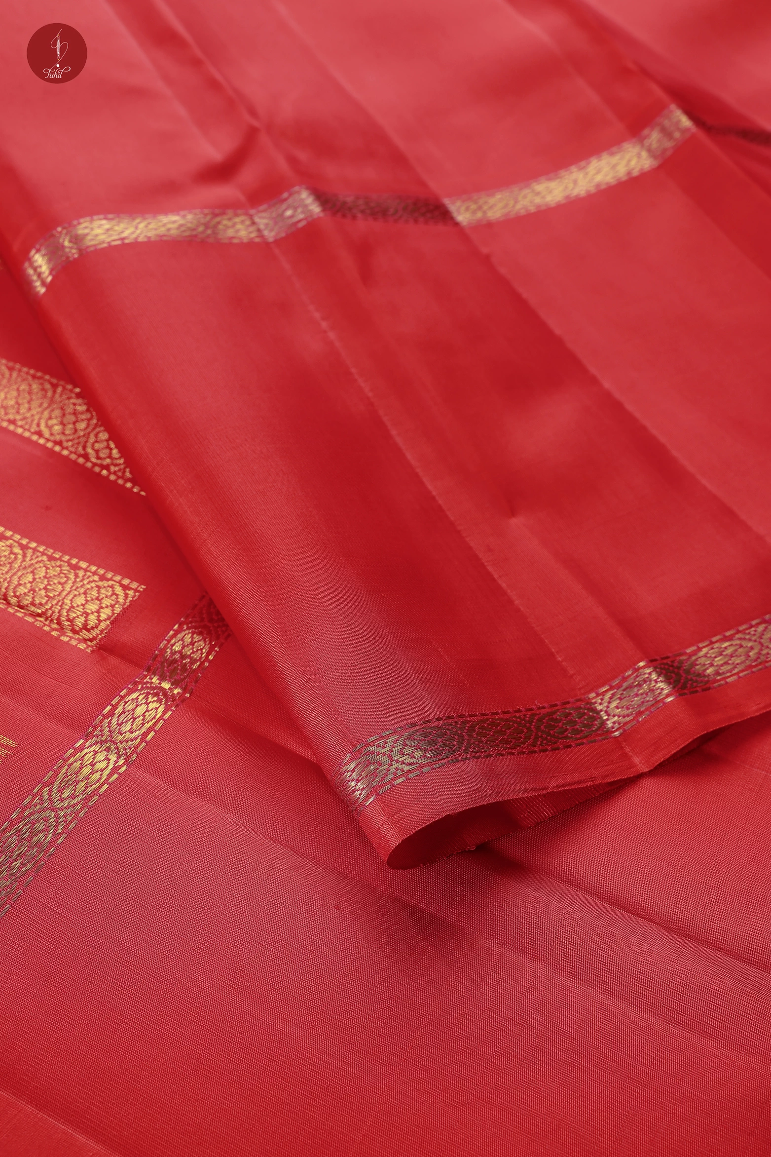 Handloom Kanchipuram Pure Silk Saree - Beige with Orange shot Pink (MS092)