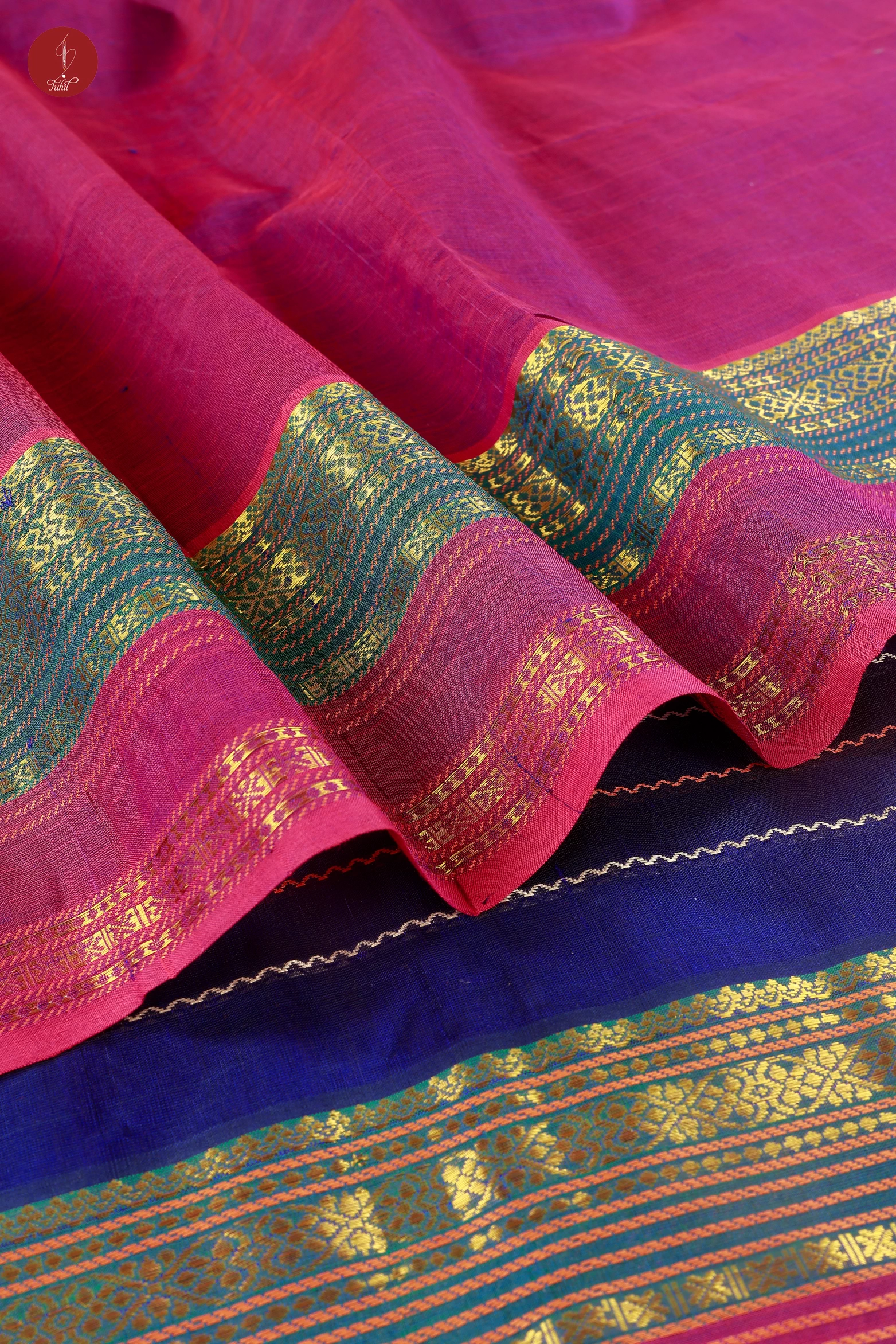 Pure Handloom Silk Cotton Saree – Indigo with Magenta (SHSC487) Pure Handloom Silk Cotton Saree – Indigo with Magenta (SHSC487)