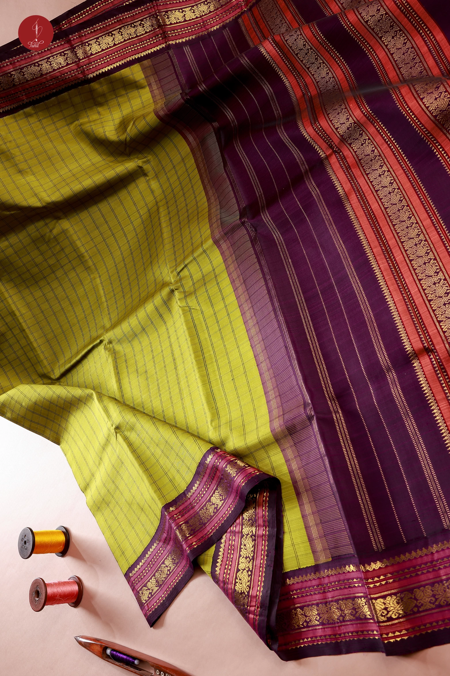 Handloom Kanchipuram Pure Silk Saree - Leaf Green with Deep Jamun (MS006) Handloom Kanchipuram Pure Silk Saree - Leaf Green with Deep Jamun (MS006)