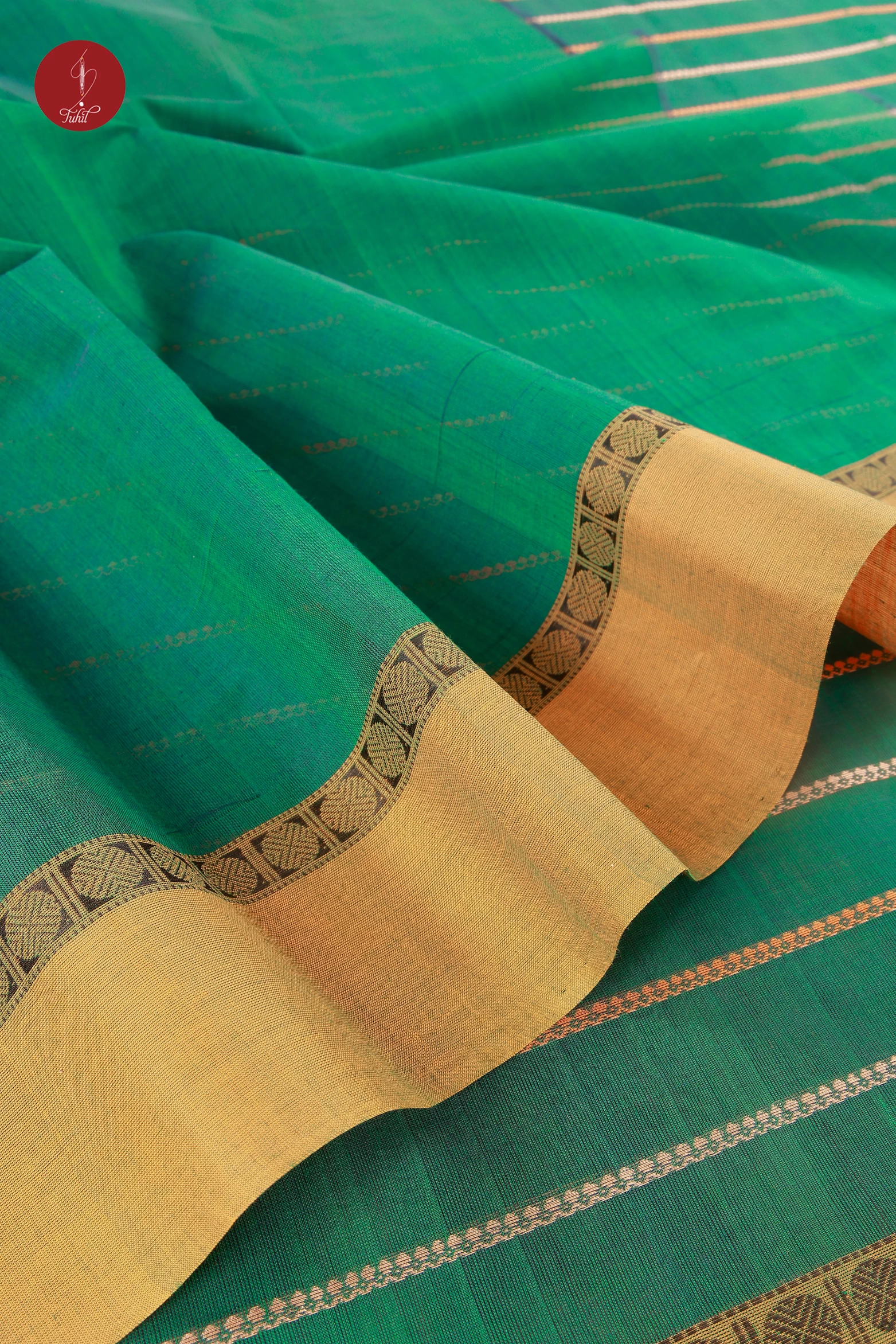 Pure South Cotton Handloom Saree – Dual Toned Green with Mustard Border (SHCC562) Pure South Cotton Handloom Saree – Dual Toned Green with Mustard Border (SHCC562)