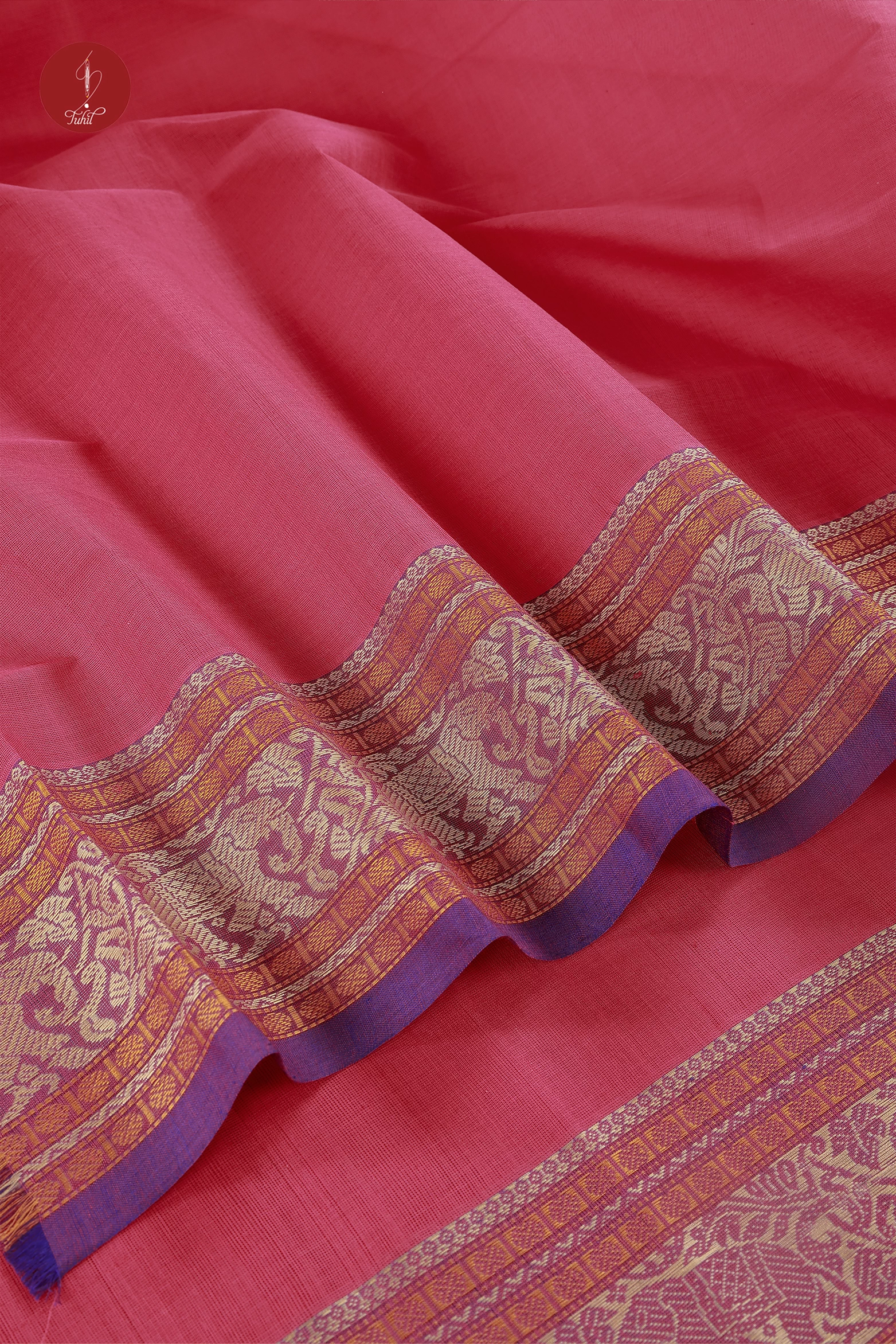 Pure South Cotton Handloom Saree – Rouge Pink with Purple Border (SHCC505) Pure South Cotton Handloom Saree – Rouge Pink with Purple Border (SHCC505)