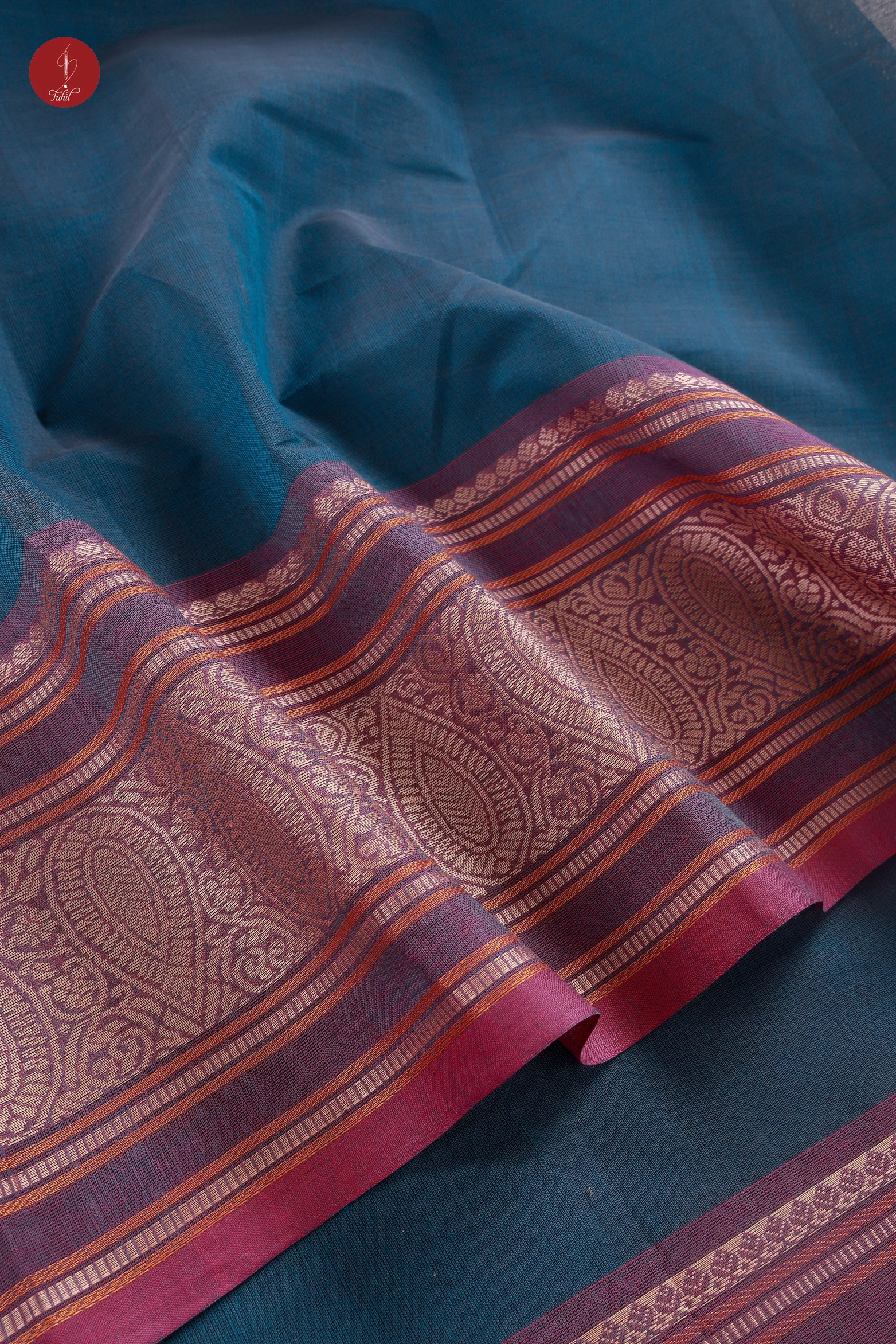 Pure South Cotton Handloom Saree – Dual Toned Blue with Beige and Magenta Border (SHCC172) Pure South Cotton Handloom Saree – Dual Toned Blue with Beige and Magenta Border (SHCC172)