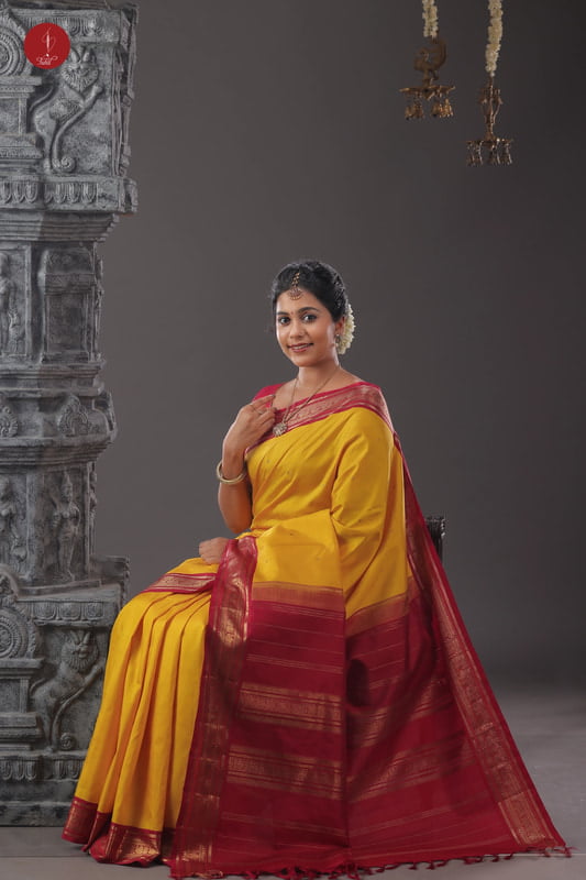 Kanchipuram Silk Saree - Yellow with Maroon Border (SHS358) Kanchipuram Silk Saree - Yellow with Maroon Border (SHS358)