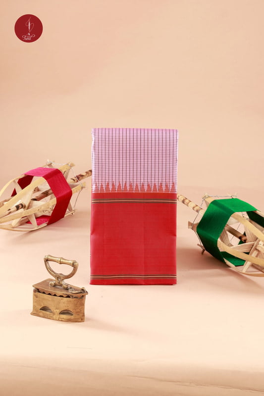 Kanchipuram Silk Saree - Pink Kattam With Red (SHS520)