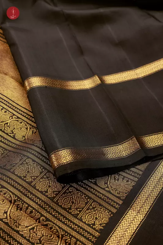 Kanchipuram Silk Saree - Kottadi - Black with Rettai Pettu Vanki (MS048) Kanchipuram Silk Saree - Kottadi - Black with Rettai Pettu Vanki (MS048)