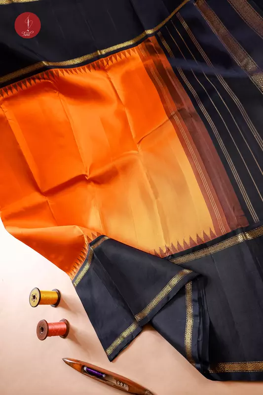 Kanchipuram Silk Saree - Fanta Orange with Navy (Long Border) (MS067) Kanchipuram Silk Saree - Fanta Orange with Navy (Long Border) (MS067)