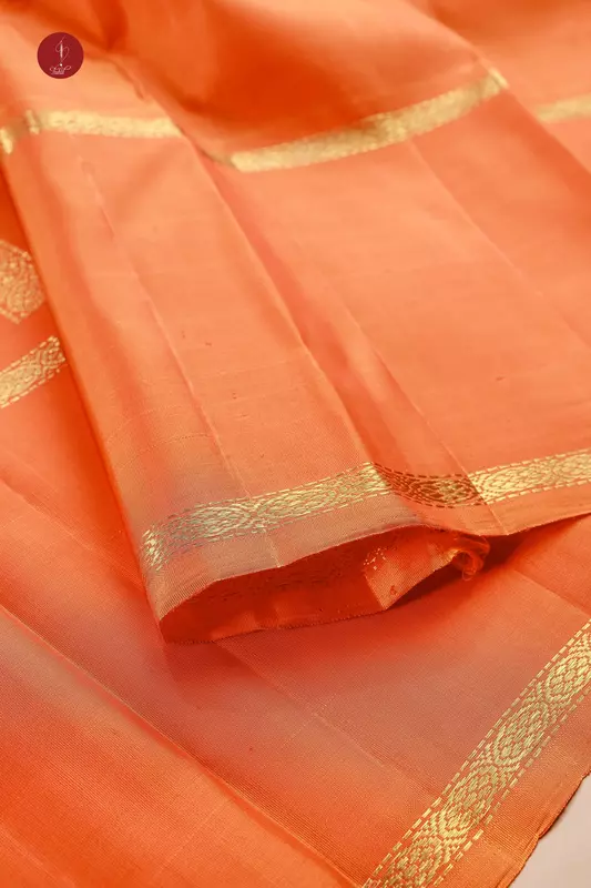 Kanchipuram Silk Saree - Navy Blue with Fanta Orange (Long Border) (MS072)
