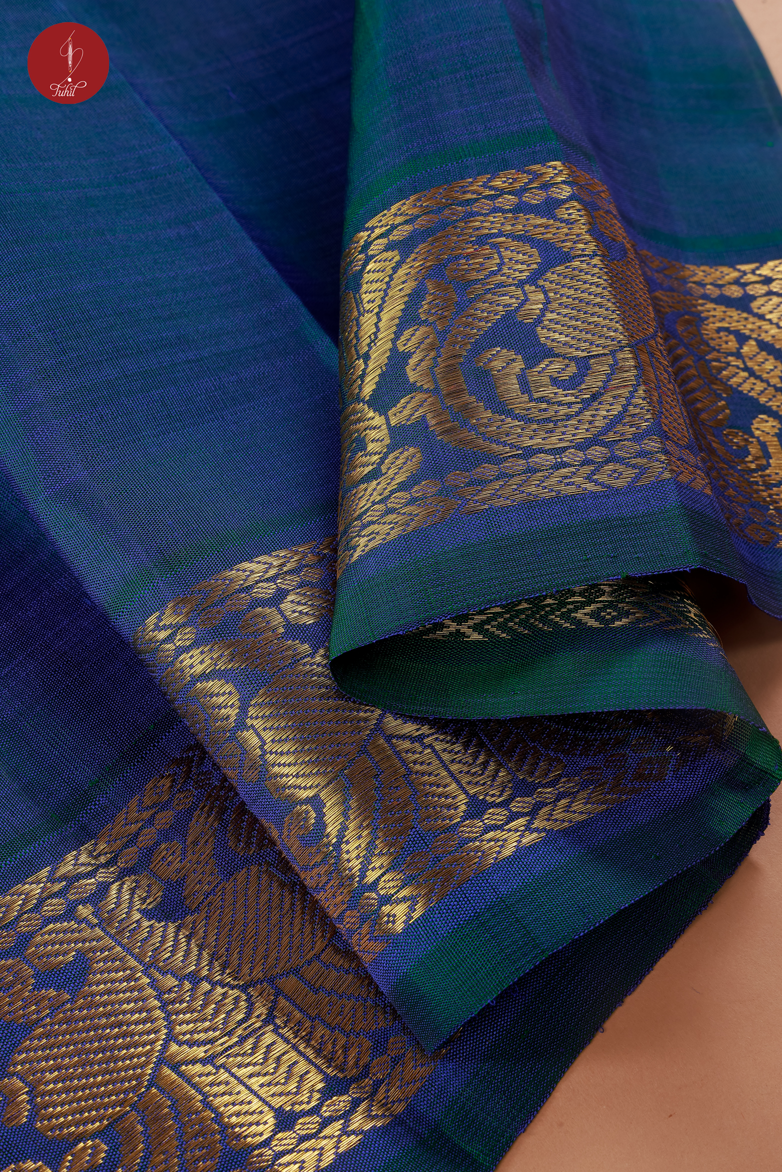 Handloom Kanchipuram Pure Silk Saree - Rani Pink with Peacock Blue Border (SHS364)