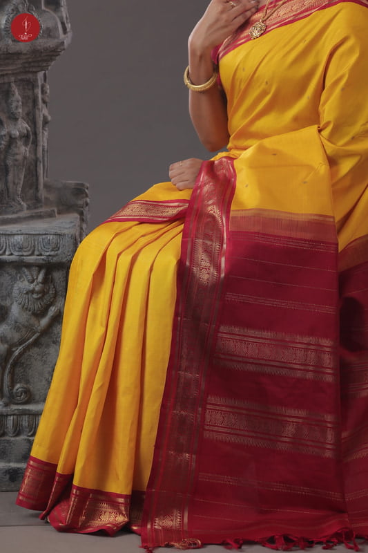 Kanchipuram Silk Saree - Yellow with Maroon Border (SHS358) Kanchipuram Silk Saree - Yellow with Maroon Border (SHS358)