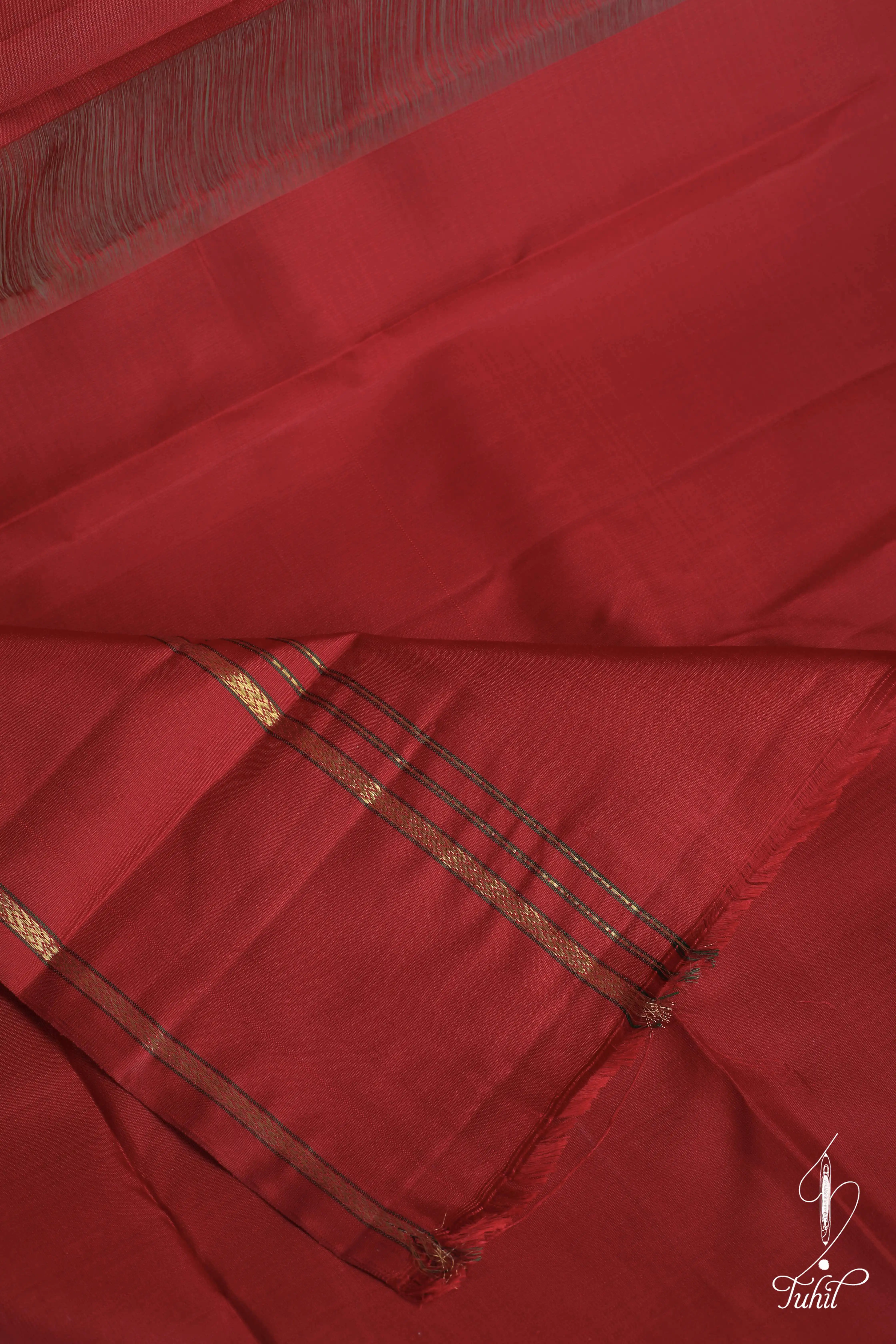 Handloom Kanchipuram Silk Saree - Podi Kattam - Pista-Mustard with Maroon (MS051)