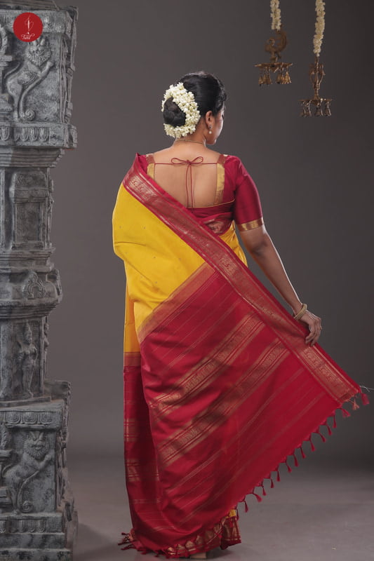 Kanchipuram Silk Saree - Yellow with Maroon Border (SHS358) Kanchipuram Silk Saree - Yellow with Maroon Border (SHS358)