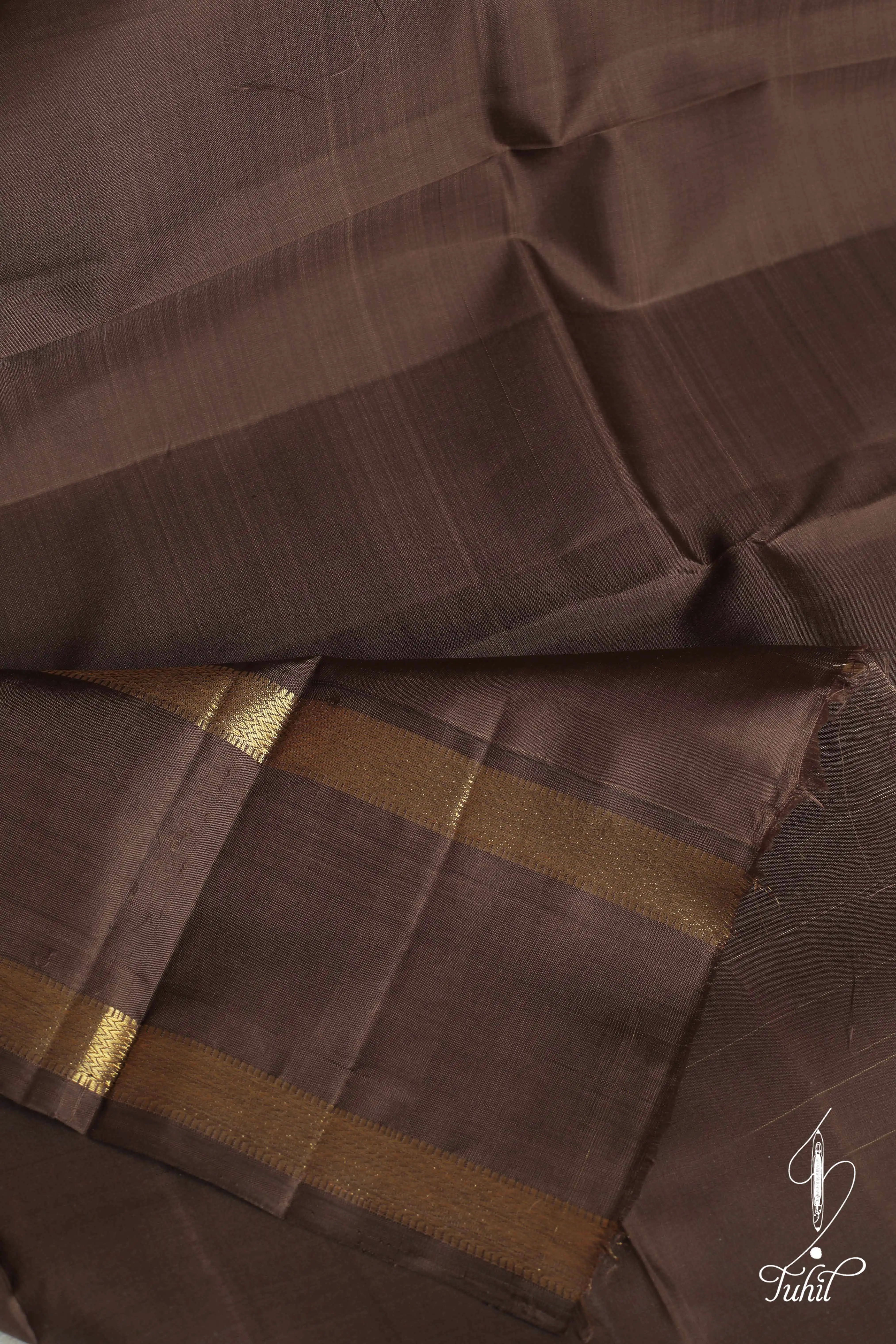 Handloom Kanchipuram Pure Silk Saree - Red with Peanut Brown (MS011)