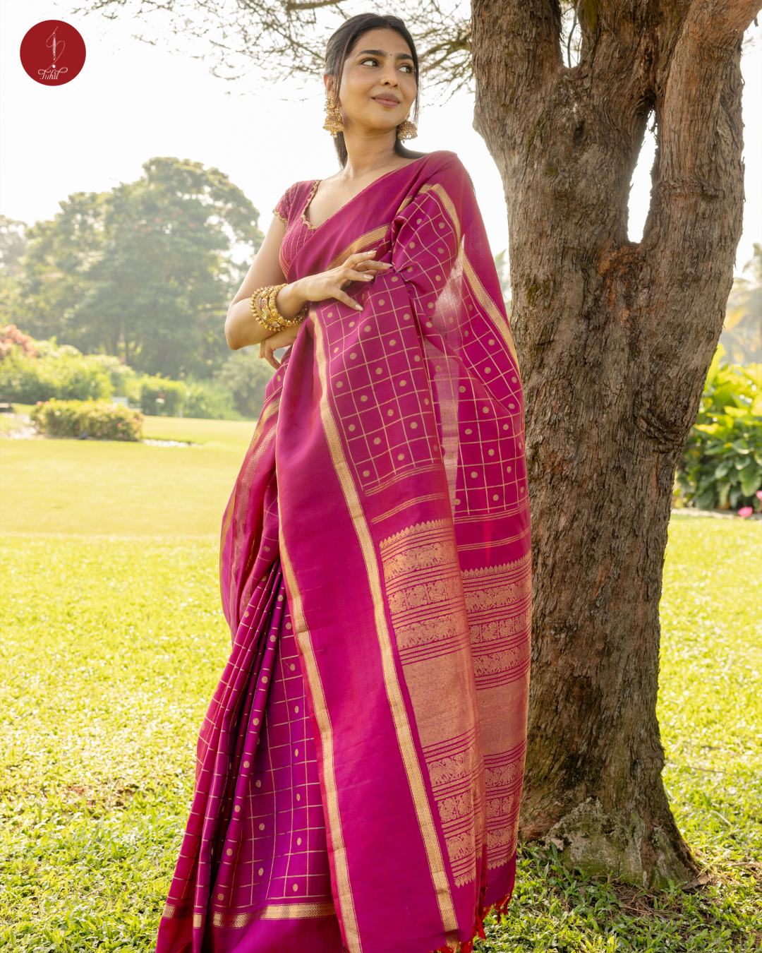 Handloom Kanchipuram Pure Silk Saree – Aishwarya Lekshmi in Ruby Pink with Rettai Pettu (MSPR100)